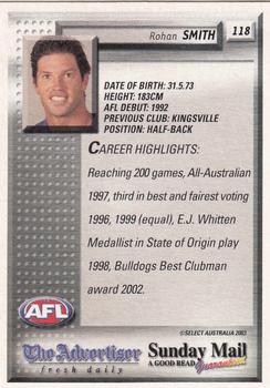 2003 Select The Advertiser-Sunday Mail AFL #118 Rohan Smith Back